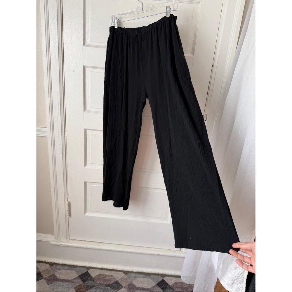 Oh My Gauze Black Cotton Pants Pull On Elastic Waist Relaxed Boho Lagenlook NWT - Picture 6 of 13